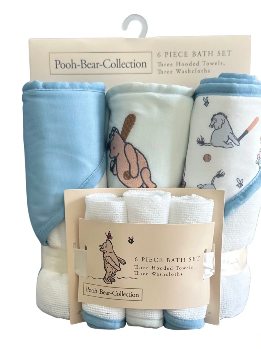 Pooh-Bear-Collection Baby Blanket & Bath Set in Baby Blue and Cream Sports Theme